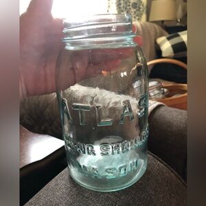 Aqua Blue ATLAS Strong Shoulder Quart Mason Jar, Vintage Blue Mason Canning Jar